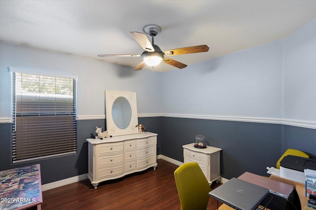 7925 E Osage Ave, Mesa, AZ 85212 - office area featuring a ceiling fan, dark wood-type flooring, and baseboards