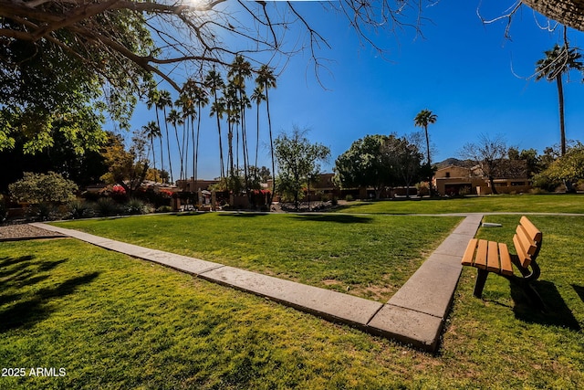 view of property's community featuring a lawn