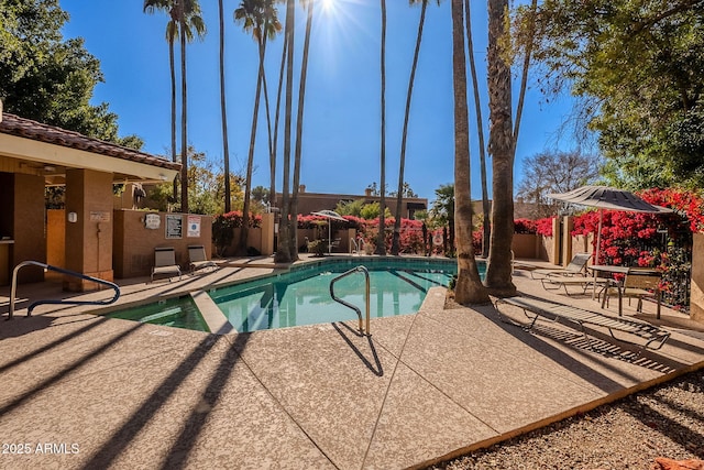 view of swimming pool with a patio area