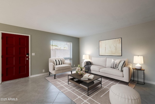 living room with tile patterned floors