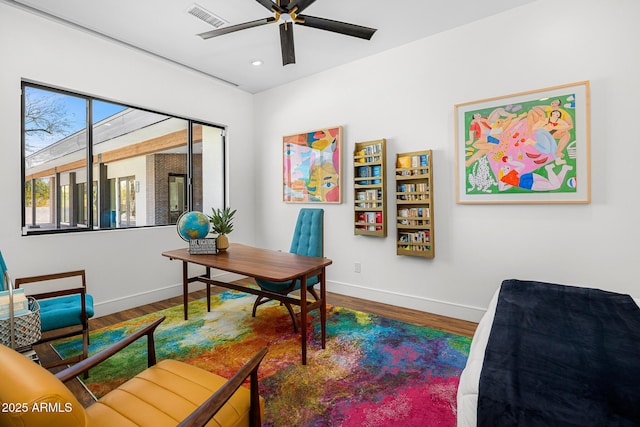 11649 N Miller Rd, Scottsdale, AZ 85260 - office space featuring baseboards, visible vents, a ceiling fan, and wood finished floors