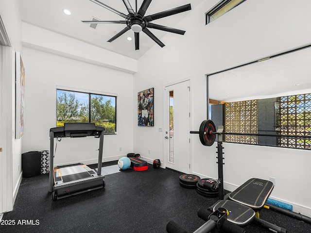 11649 N Miller Rd, Scottsdale, AZ 85260 - exercise room with baseboards, ceiling fan, and recessed lighting