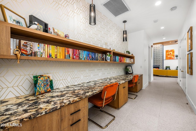 11649 N Miller Rd, Scottsdale, AZ 85260 - office space featuring built in desk, recessed lighting, light speckled floor, baseboards, and visible vents