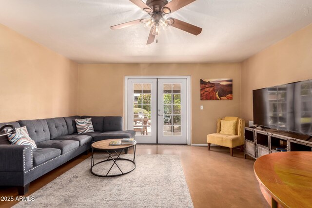 3031 E Avalon Dr, Phoenix, AZ 85016 - living area with french doors, a ceiling fan, and baseboards
