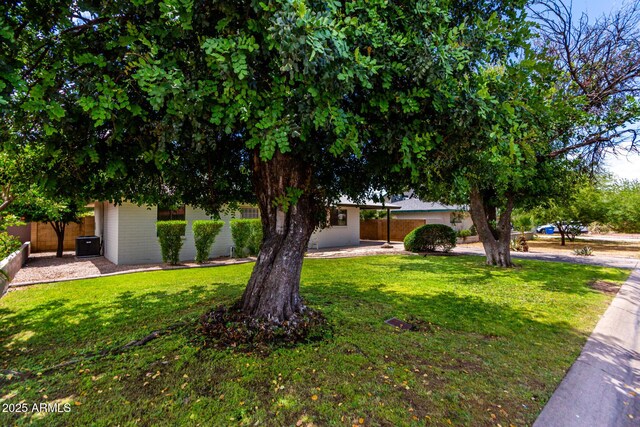 3031 E Avalon Dr, Phoenix, AZ 85016 - obstructed view of property with a front yard, central air condition unit, and brick siding