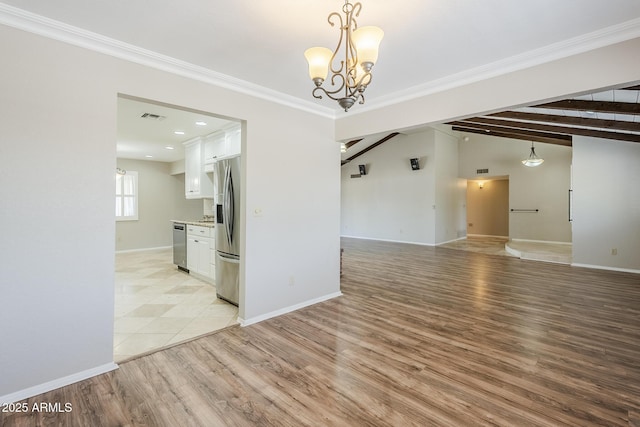 2178 E Golf Ave, Tempe, AZ 85282 - empty room with a chandelier, light wood-style flooring, baseboards, and ornamental molding