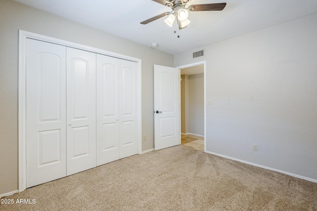 2178 E Golf Ave, Tempe, AZ 85282 - unfurnished bedroom with carpet floors, baseboards, a closet, and ceiling fan