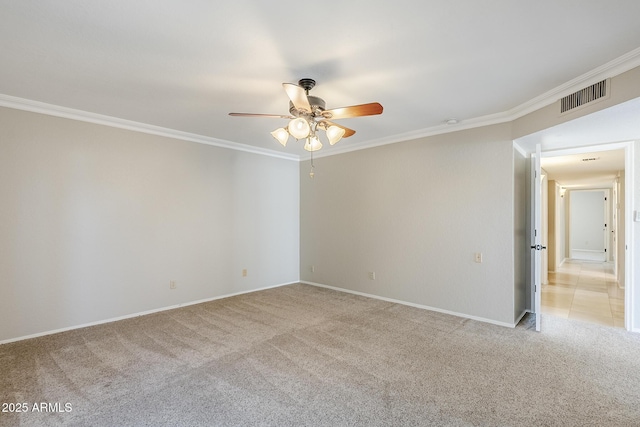 2178 E Golf Ave, Tempe, AZ 85282 - spare room featuring light carpet, ceiling fan, ornamental molding, and baseboards