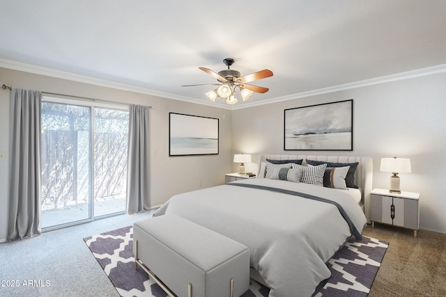 2178 E Golf Ave, Tempe, AZ 85282 - bedroom with carpet floors, crown molding, access to outside, and ceiling fan