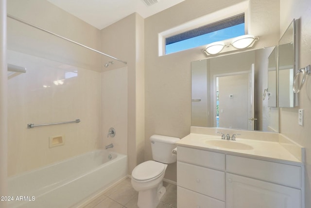 full bathroom with tile patterned floors, vanity, toilet, and bathtub / shower combination