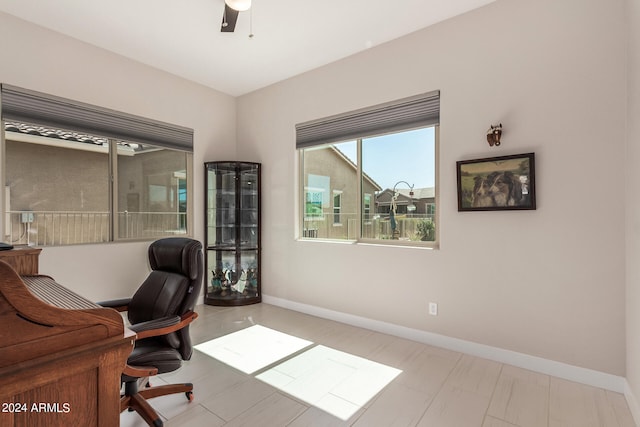 office area featuring ceiling fan