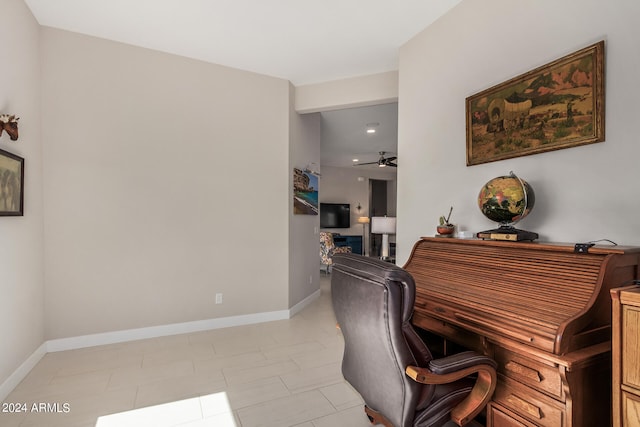 home office with ceiling fan