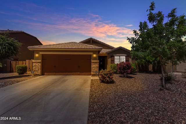 prairie-style home with a garage