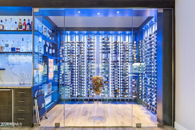 wine cellar featuring hardwood / wood-style floors