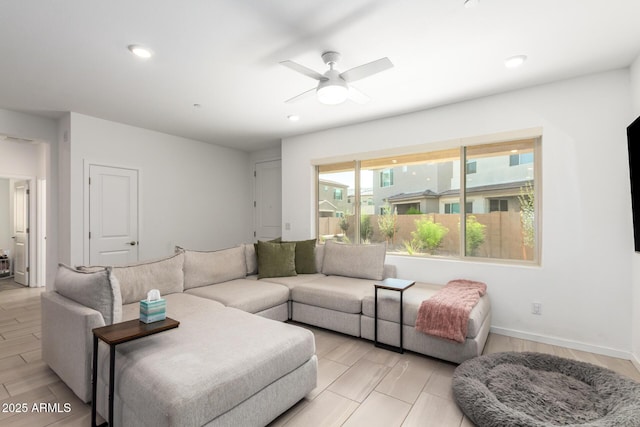 4562 S Park Grove St Unit 101, Gilbert, AZ 85297 - living area with a ceiling fan and recessed lighting