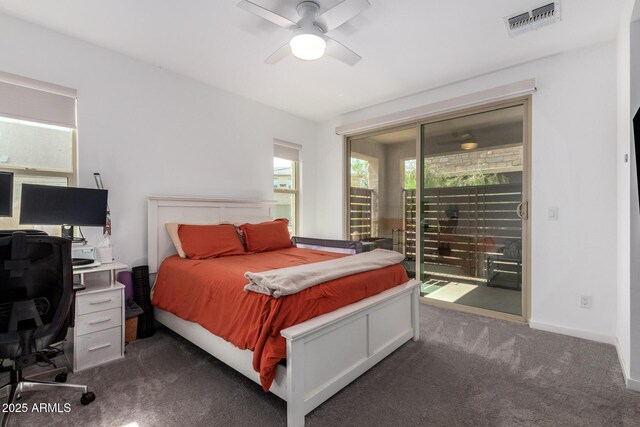 4562 S Park Grove St Unit 101, Gilbert, AZ 85297 - bedroom featuring carpet flooring, access to exterior, an office area, and a ceiling fan