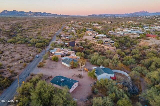 aerial view featuring a residential view and a mountain view