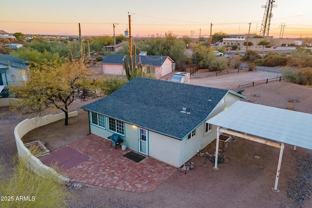 view of aerial view at dusk