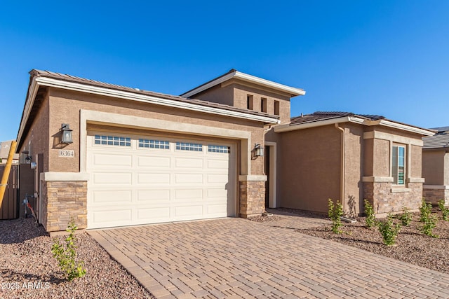 prairie-style house with a garage