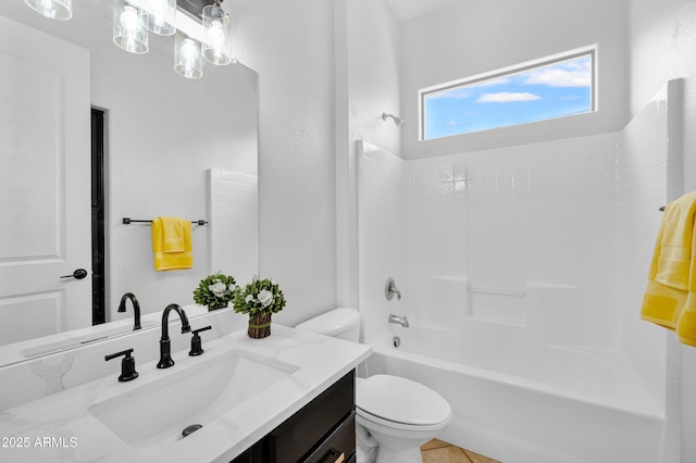 full bath featuring toilet, shower / bath combination, and vanity