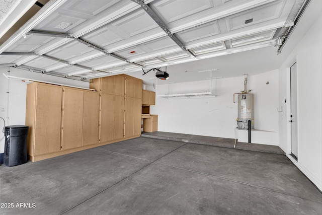 garage featuring a garage door opener and gas water heater