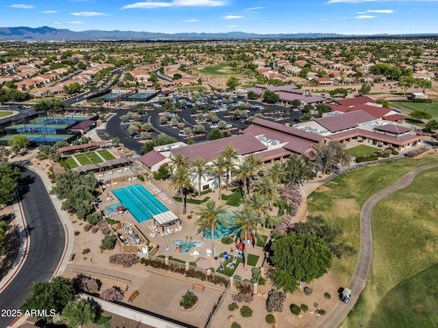 bird's eye view featuring a residential view and a mountain view