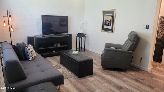 living area featuring baseboards and wood finished floors