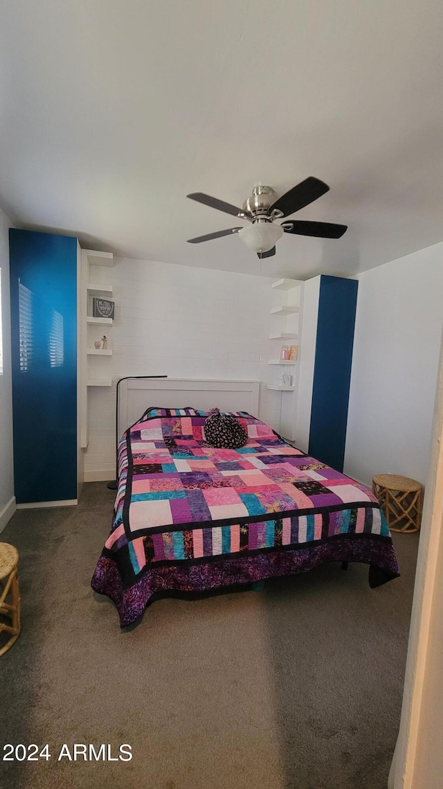 bedroom with carpet flooring and a ceiling fan