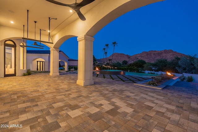 view of patio with a mountain view