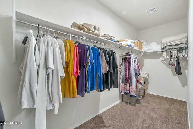 spacious closet with carpet and lofted ceiling