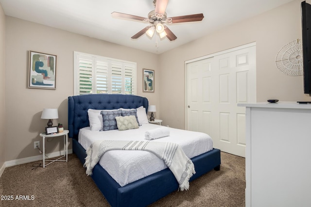 508 S Ernie Pl, Tempe, AZ 85281 - carpeted bedroom featuring baseboards, ceiling fan, and a closet