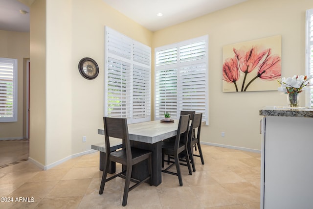 tiled dining room with a wealth of natural light