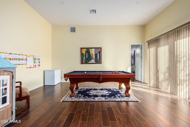 playroom with wood-type flooring and billiards