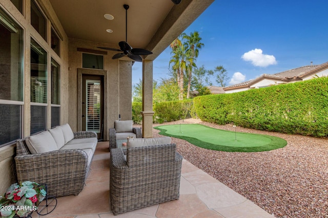 view of patio / terrace featuring outdoor lounge area and ceiling fan