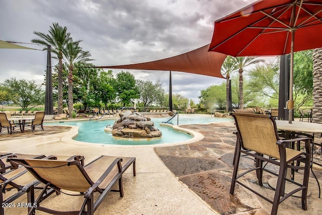 view of pool featuring a patio