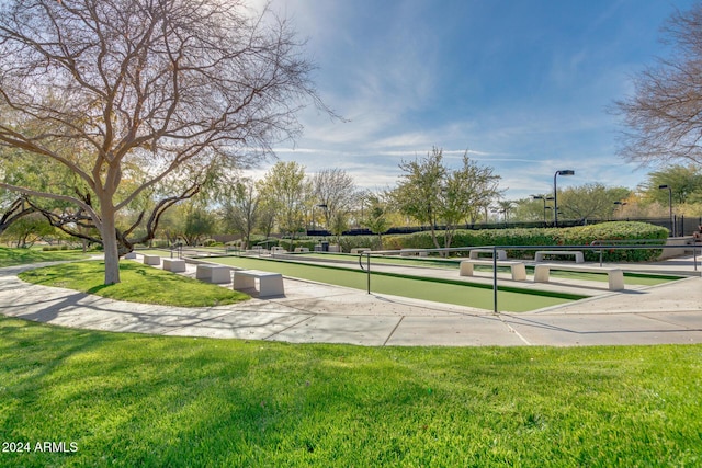 view of community featuring a lawn