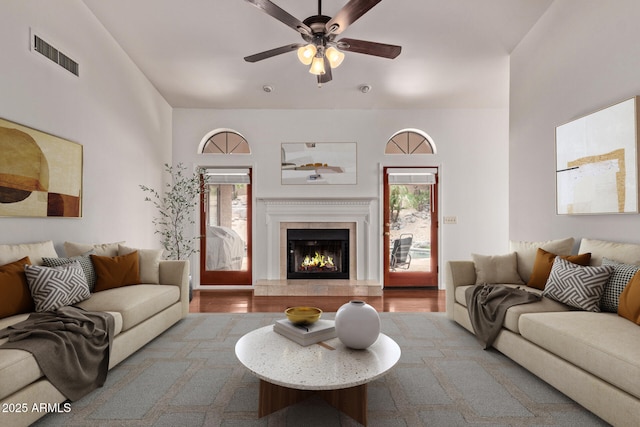 15430 N 19th Way, Phoenix, AZ 85022 - living area with a ceiling fan, healthy amount of natural light, and a high end fireplace