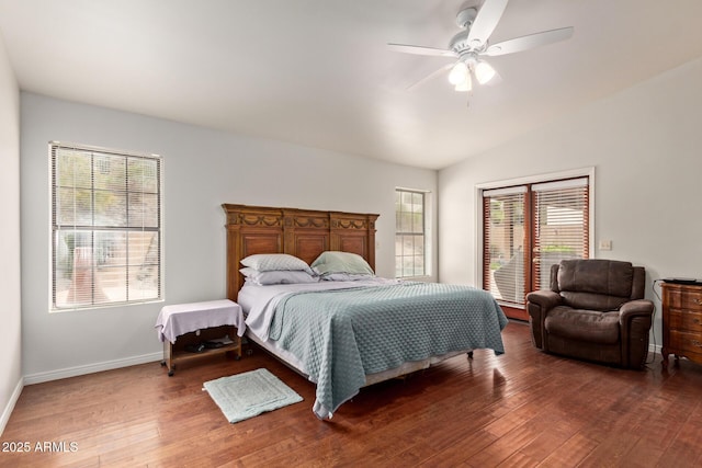15430 N 19th Way, Phoenix, AZ 85022 - bedroom with wood finished floors, lofted ceiling, a ceiling fan, and baseboards