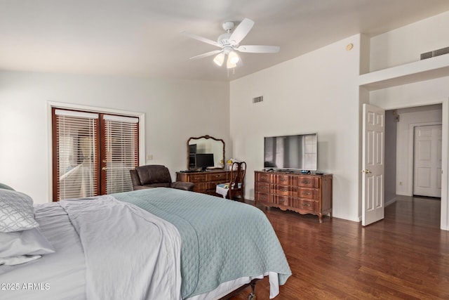 15430 N 19th Way, Phoenix, AZ 85022 - bedroom featuring dark wood-type flooring, ceiling fan, lofted ceiling, and baseboards