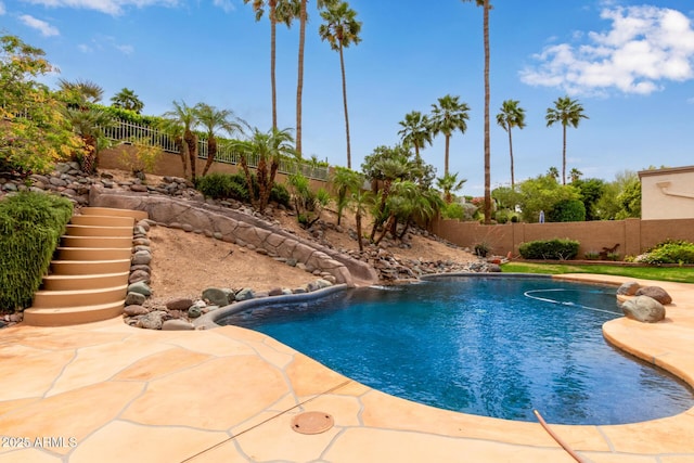 15430 N 19th Way, Phoenix, AZ 85022 - view of pool featuring a fenced backyard, a patio, and stairway