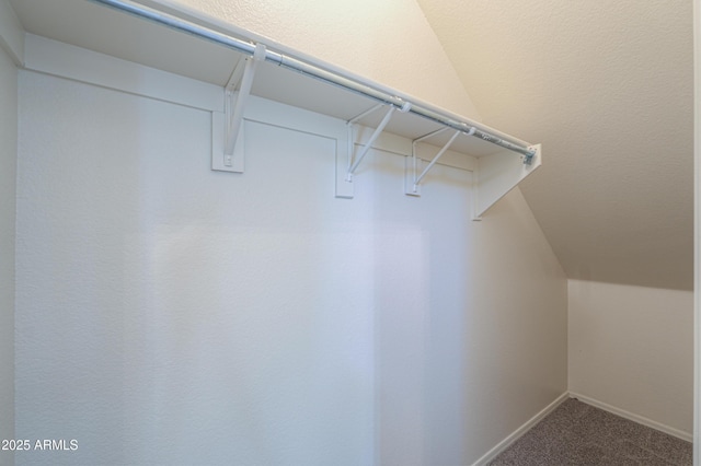 spacious closet with carpet and vaulted ceiling