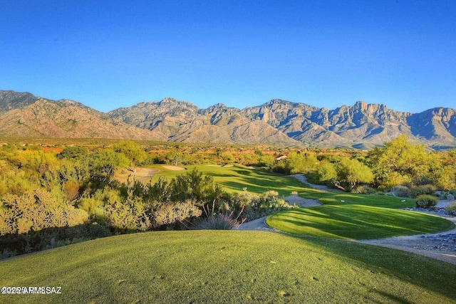 view of mountain feature with golf course view