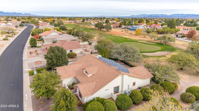 bird's eye view with a mountain view, golf course view, and a residential view