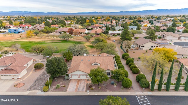 bird's eye view featuring a residential view and a mountain view