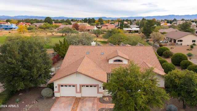 aerial view with a residential view and a mountain view