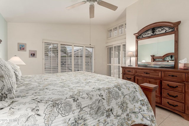 bedroom featuring light tile patterned floors and a ceiling fan