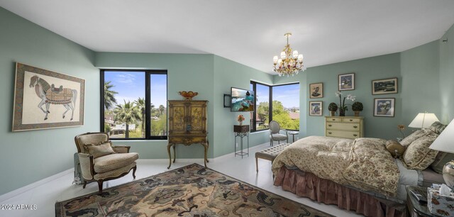 bedroom featuring a chandelier