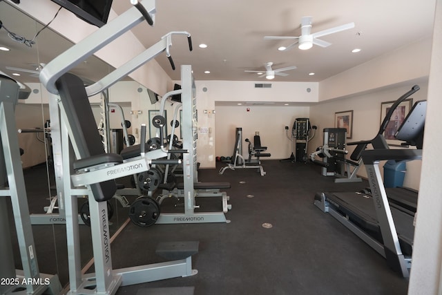 435 W Rio Salado Pkwy Unit 210, Tempe, AZ 85281 - exercise room featuring a ceiling fan, visible vents, and recessed lighting