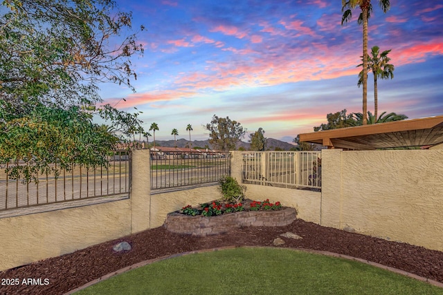 view of yard at dusk