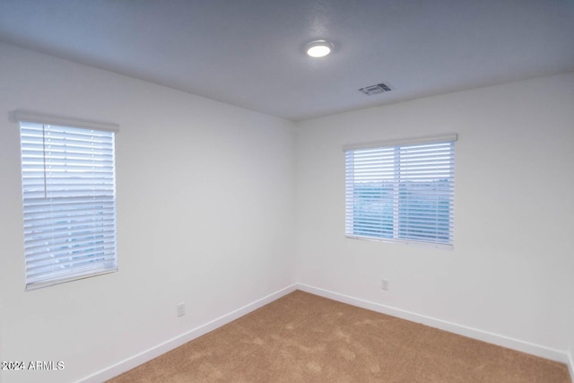 unfurnished room featuring light colored carpet